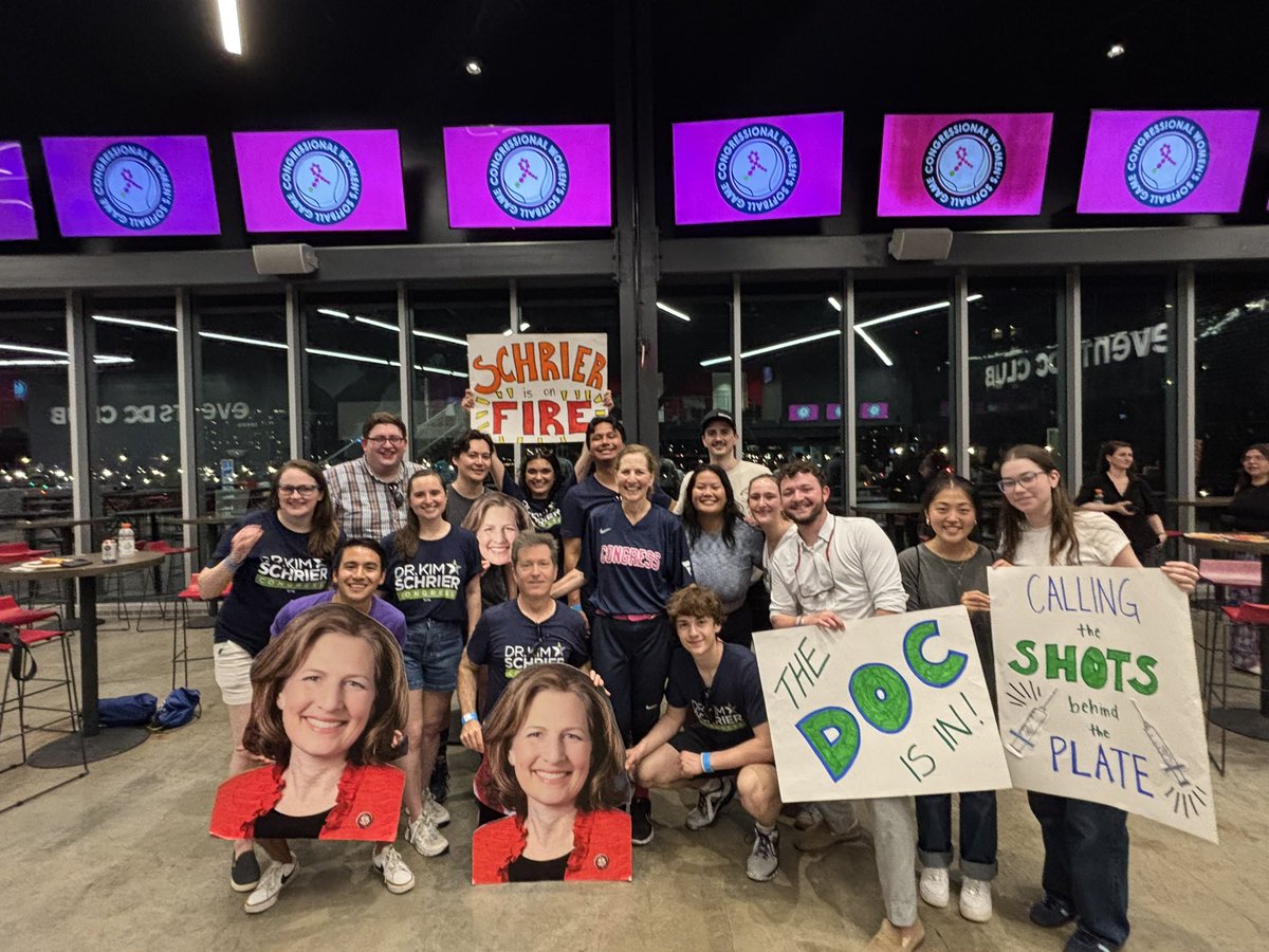 RepKimSchrier's tweet image. Big win for team Congress at this year’s @CWSoftballGame! Proud to have joined my colleagues and members of the press to raise money for @YSCBuzz, a non-profit that supports young adults impacted by breast cancer. Better luck next year, #BadNewsBabes!
