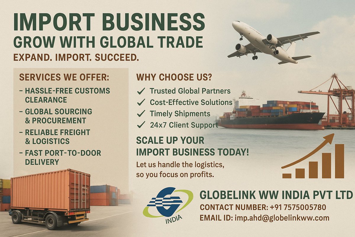 utsav1123's tweet photo. Expand. Import. Succeed. ✅ GLOBELINK WW INDIA PVT LTD helps you grow with global trade by offering trusted logistics and timely shipments. Let’s make your supply chain stronger together! https://t.co/r3Ogn0Zysi