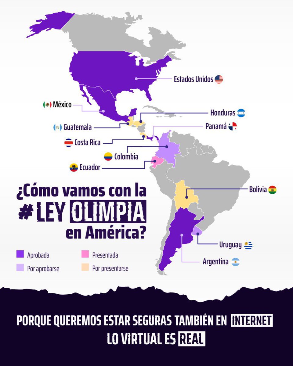 #LeyOlimpia es la ley pionera en el mundo en materia de #ViolenciaDigital  🌎 hecha desde nuestros lenguajes y territorios como sobrevivientes.  
Porque no estamos dispuestas a que el mundo digital se construya sin nosotras 🔥🦾

Vamos por #LeyOlimpiaUruguay 🇺🇾