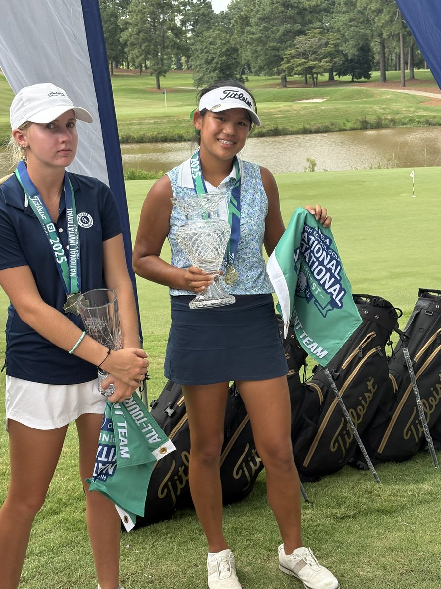 AHISD's tweet image. #MulesUp for our AH-mazing girls golf team!! 🐴🆙
 
They’re coming home as the 2nd place team in the nation after 3 days of competition at the PGA National High School Golf Invitational at Pinehurst! ⛳️⛳️ 

Michelle Lee also won first place individually after a one hole playoff!