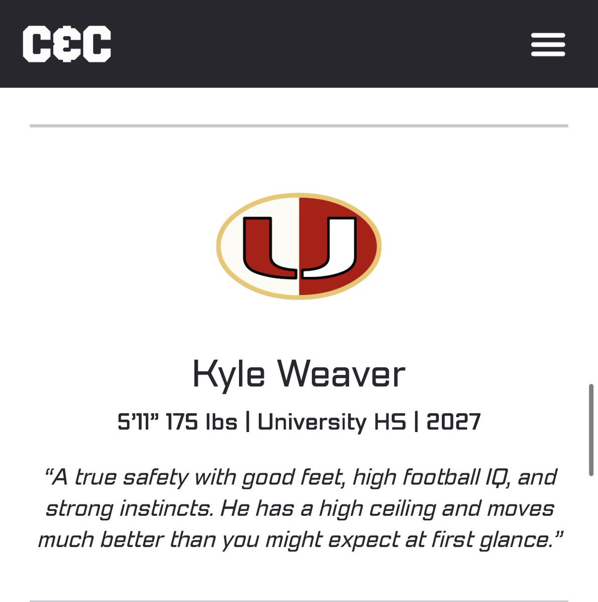 Kyle Weaver (@kyleweaver03) on Twitter photo Thank you to <a href="/CoalfieldsCo/">Coalfields & Co.</a> for putting me on the 2027 watchlist for West Virginia DBs. Grateful for the recognition going into the season. <a href="/CoachSnyderUHS/">Eric Snyder</a> <a href="/Coach_Lawless/">Coach Dustin Lawless</a> <a href="/uhshawksfb/">universityhawksfootball</a> <a href="/Coach_Wolfley/">Stone Wolfley</a> <a href="/PrepRedzoneWV/">Prep Redzone West Virginia</a> <a href="/OhioValleyPreps/">Ohio Valley Preps</a> <a href="/OhioXsAndOs/">Ohio X’s and O’s 🏈</a> Thank you to <a href="/CoalfieldsCo/">Coalfields & Co.</a> for putting me on the 2027 watchlist for West Virginia DBs. Grateful for the recognition going into the season. <a href="/CoachSnyderUHS/">Eric Snyder</a> <a href="/Coach_Lawless/">Coach Dustin Lawless</a> <a href="/uhshawksfb/">universityhawksfootball</a> <a href="/Coach_Wolfley/">Stone Wolfley</a> <a href="/PrepRedzoneWV/">Prep Redzone West Virginia</a> <a href="/OhioValleyPreps/">Ohio Valley Preps</a> <a href="/OhioXsAndOs/">Ohio X’s and O’s 🏈</a>