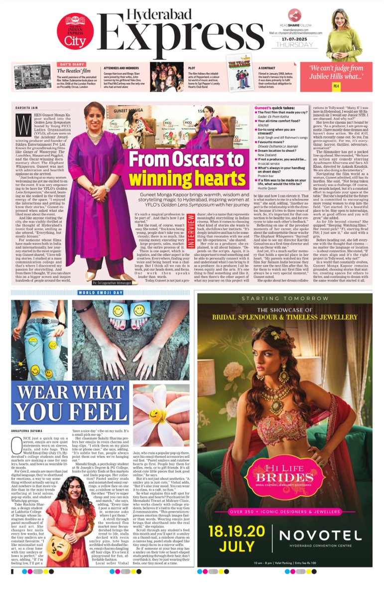 Check out today’s #cityexpress, where we have producer <a href="/guneetm/">Guneet Monga Kapoor</a> (Guneet Monga Kapoor) on Hyderabad, her journey, Tollywood collaborations and more.

<a href="/santwana99/">santwanabhattacharya</a> <a href="/Kalyan_TNIE/">Kalyan Chakravarthy</a> <a href="/PrasannaRS2/">Prasanna R S</a> <a href="/Reshmijourno/">Reshmi Chakravorty</a>  

For more stories newindianexpress.com/cities/hyderab…