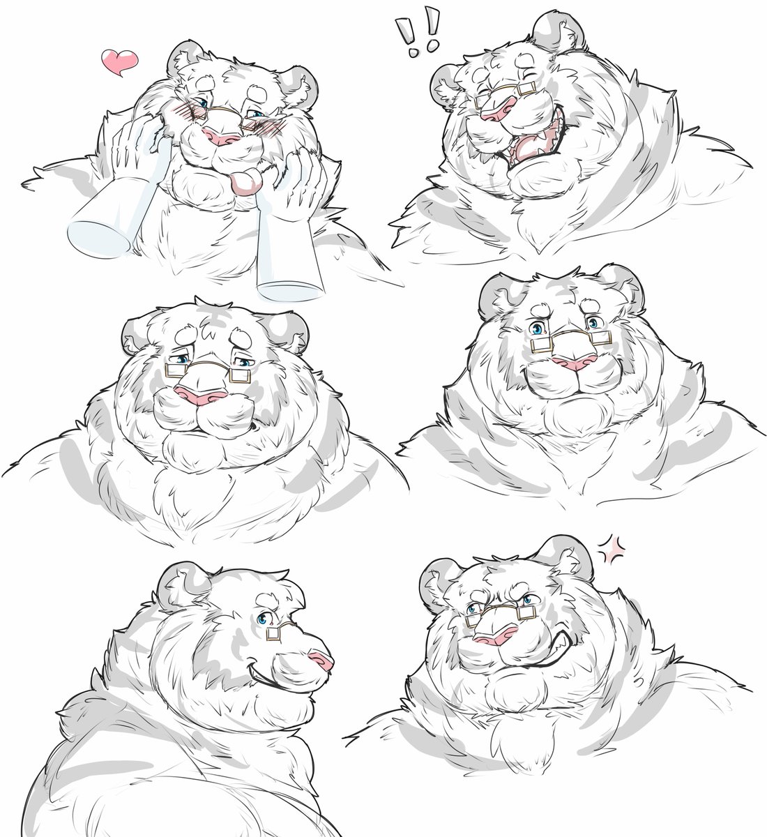 Was playing around with making my sona's face rounder and found the sketches pretty amusing, so even though I rarely post sketches, thought to share it~ Also thought it would be a good way to see few expressions the pudgy tiger is rarely seen with~! #furry #furryart #anthroart