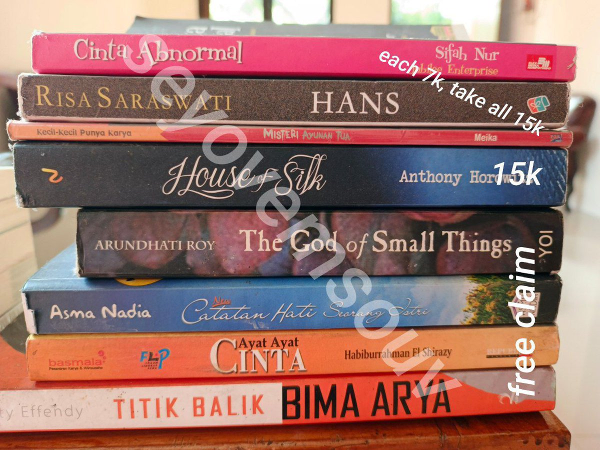 seyovemsouv's tweet image. rt/like are appreciated — wts preloved/sealed book

dom bogor, bisa oren (exc. admin), detail condi dm

24 jam bersama gaspar 
jakarta sebelum pagi (cover lama + ttd)
little bit of muffin
cooking with you
profit konsisten ichimoku kinko hyo (sealed)
cinta abnormal 
hans

cont.