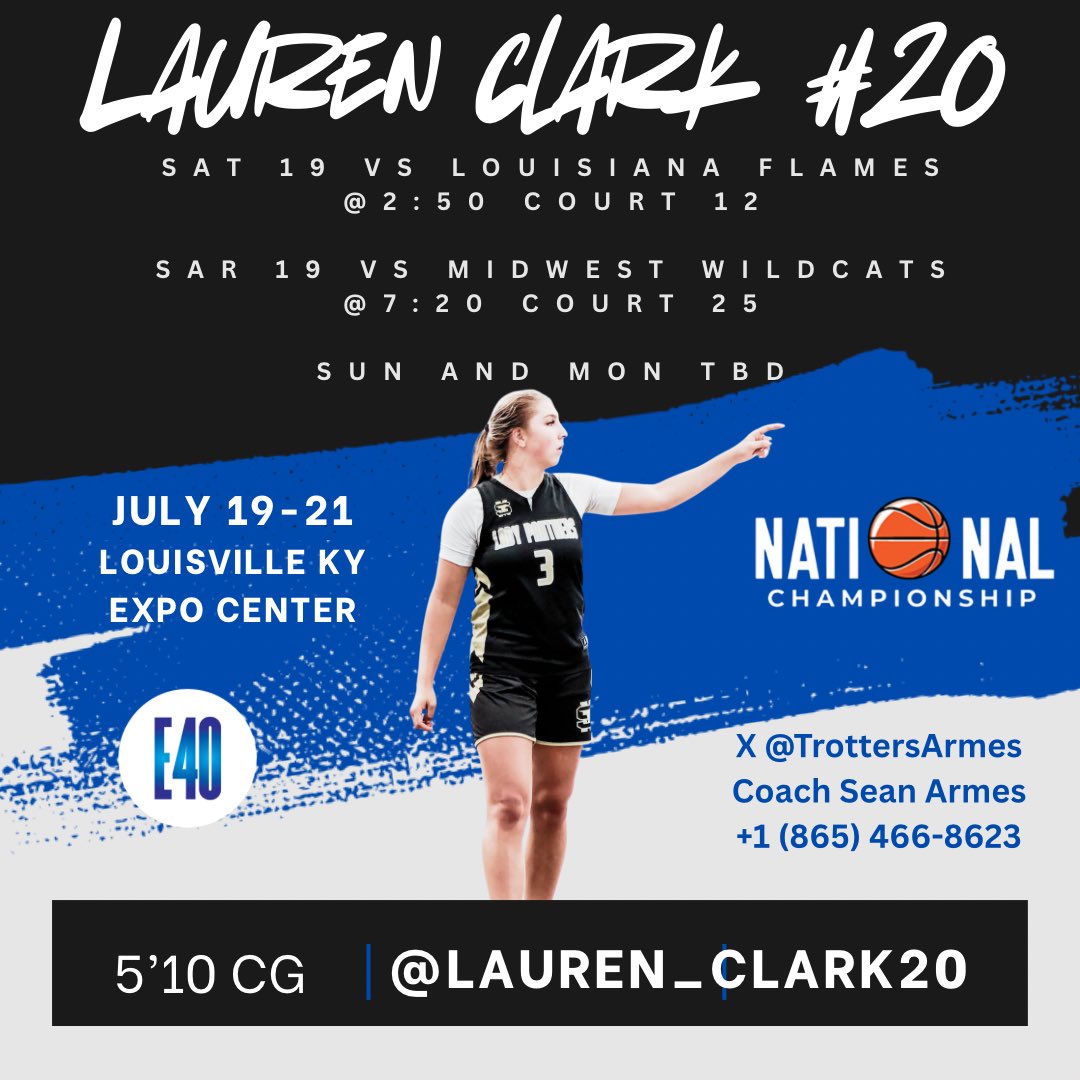 lauren (@lauren_clark20) on Twitter photo My schedule for The National Championship in Louisville Ky. Can’t wait!!!!!! Coaches come check us out this weekend for our last live period!!! <a href="/TrottersArmes/">TN Flight Trotters 2027 (Armes)</a> <a href="/Elite40League/">Elite 40 League</a> <a href="/sm_ladypanthers/">Lady Panther BBall</a> <a href="/JrAllStarBB/">Jr. All-Star Girls Basketball</a> <a href="/MeadeHoops/">Amanda Meade</a> <a href="/PGHTennessee/">Prep Girls Hoops Tennessee</a> <a href="/UCPrepShowcase/">UC Prep Showcase HSGBB</a> <a href="/Ohio_Basketball/">OhioBasketball.com</a> My schedule for The National Championship in Louisville Ky. Can’t wait!!!!!! Coaches come check us out this weekend for our last live period!!! <a href="/TrottersArmes/">TN Flight Trotters 2027 (Armes)</a> <a href="/Elite40League/">Elite 40 League</a> <a href="/sm_ladypanthers/">Lady Panther BBall</a> <a href="/JrAllStarBB/">Jr. All-Star Girls Basketball</a> <a href="/MeadeHoops/">Amanda Meade</a> <a href="/PGHTennessee/">Prep Girls Hoops Tennessee</a> <a href="/UCPrepShowcase/">UC Prep Showcase HSGBB</a> <a href="/Ohio_Basketball/">OhioBasketball.com</a>