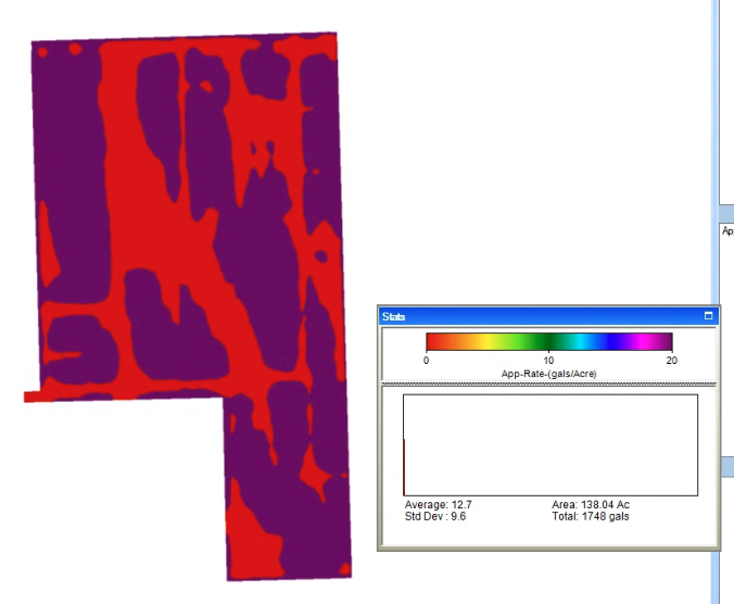 MatthewCKrueger's tweet photo. Here is the final application map with the areas in red applying a 0 rate and the area in purple will be 20 gal/a of our fungicide mix. Simply upload to #JohnDeere #OpCenter and we should be on our way. Made with @GKTechInc. #MapForThat https://t.co/zGFGWDXQV1