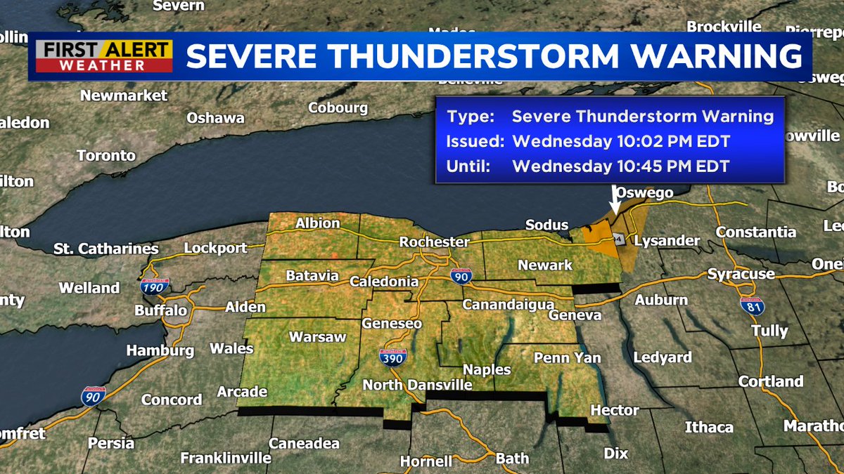 Roc_wx_leader's tweet image. Parts of Western New York are under a Severe Thunderstorm Warning. For weather updates go to whec.com/weather/