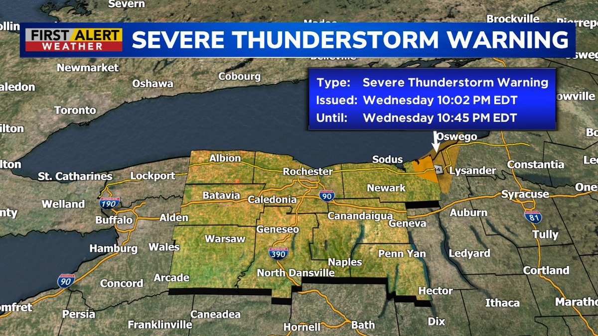 Roc_wx_leader's tweet image. Severe Thunderstorm Warning issued for parts of Western New York. For weather updates go to whec.com/weather/