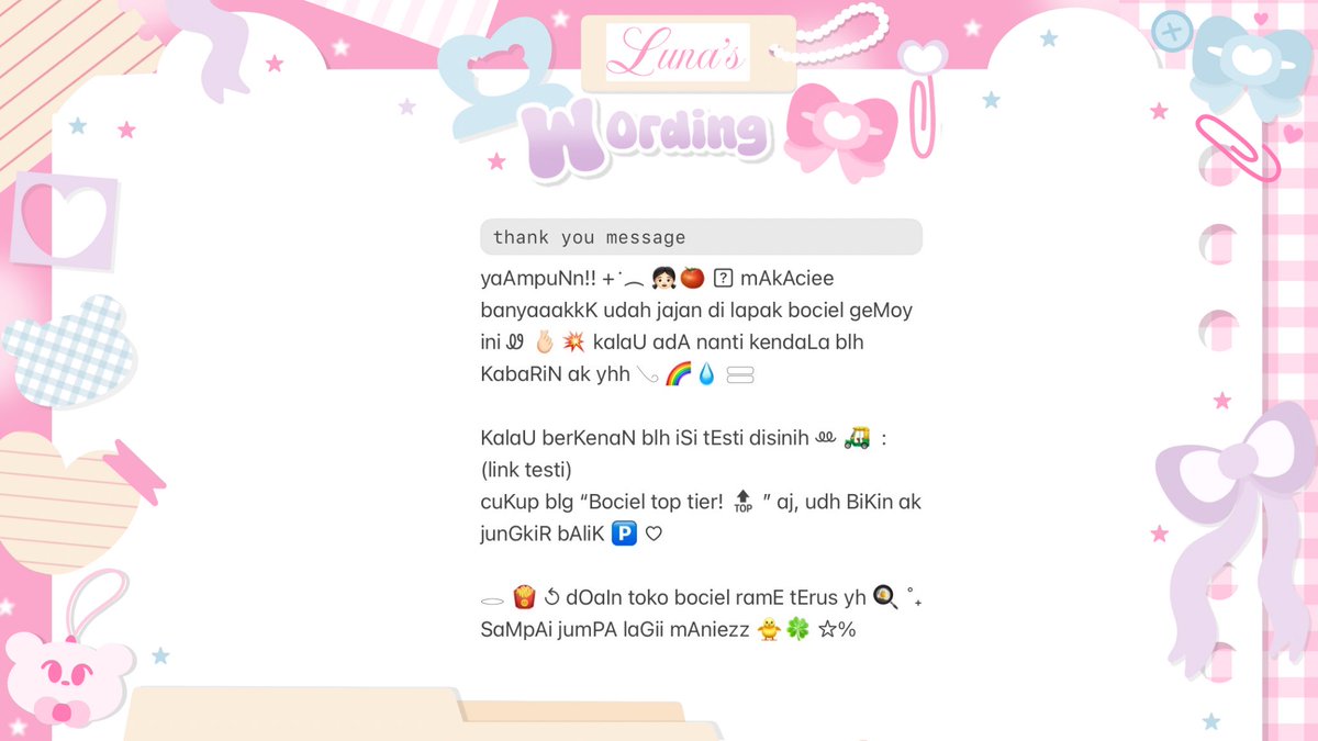 help repost please? thank u! 

♡ ‧₊˚ hi sweetie! wanna sprinkle your profile with cuteness? 🎀 2 ready stock bundling wording just arrived 🧺🌿 ⸸ kindly look the ALT for the prices! ⭐️ ໒ྀི don’t let them wait too long  . . 𓂅 🐰🫧 
#zonauang #zonajajan