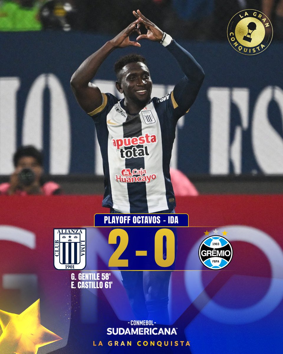 🔝🇵🇪 ¡Triunfo de <a href="/ClubALoficial/">Club Alianza Lima</a>! Se impuso 2-0 ante <a href="/Gremio/">Grêmio FBPA</a> por la ida de los Playoffs de Octavos de Final de la CONMEBOL #Sudamericana 🏆

#LaGranConquista