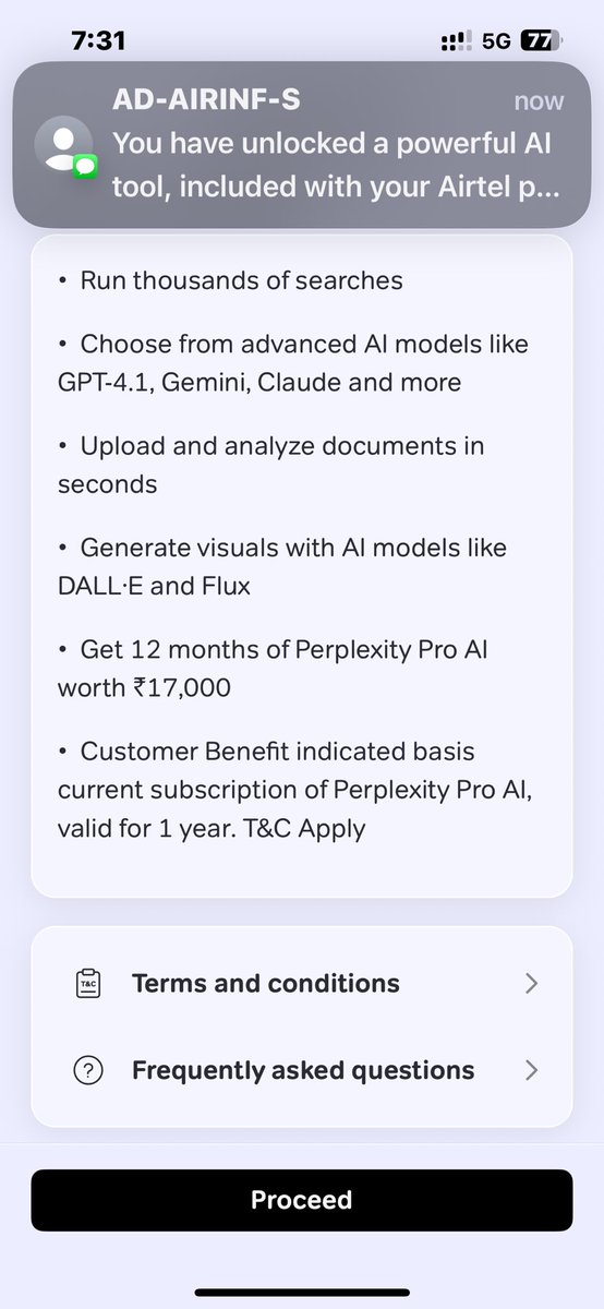 ProfessorCardz's tweet photo. Thanks @dealztrendz 

Perplexity pro claimed for one year. Check Airtel Thanks App for the same #ccgeeks #creditcards #preplexitypro https://t.co/nAlkRR8f4h