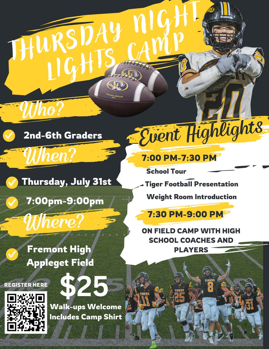 FHS_tigerfb's tweet image. Reminder - THURSDAY NIGHT LIGHTS in 2 WEEKS! Sign up TODAY!