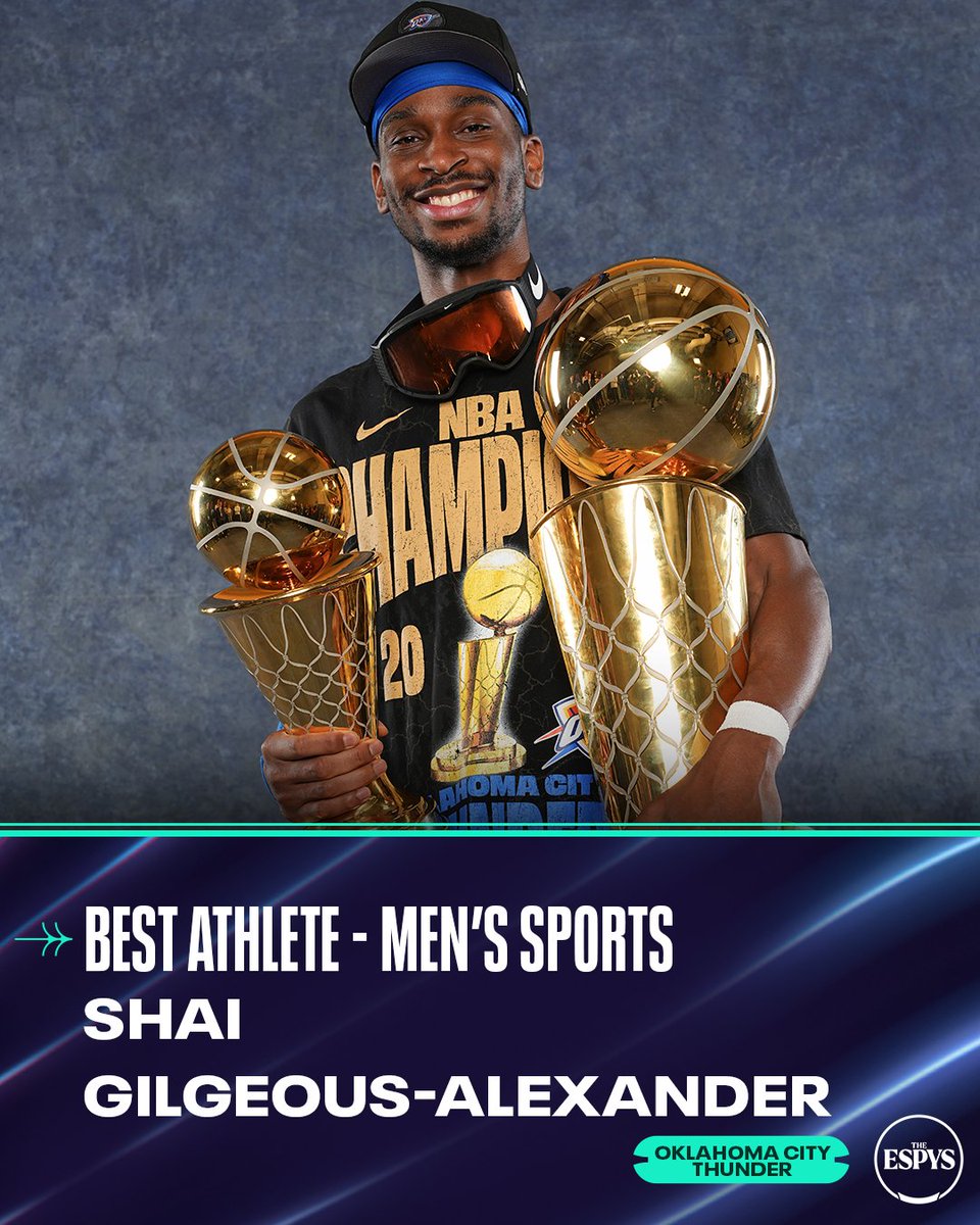 SHAI IS ON A LEGENDARY RUN 😤 

Shai Gilgeous-Alexander wins the ESPY for Best Athlete - Men's Sports 🏆