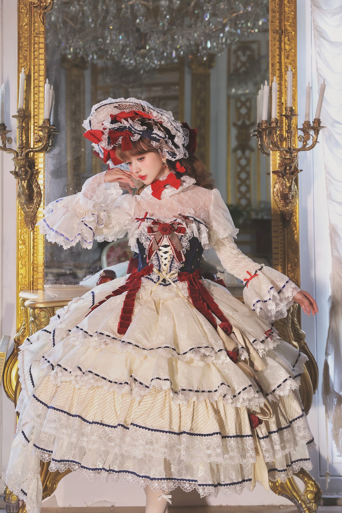 和ロリ、ロリータ(ロリィタ)ドレス、白雪姫JSK.BN.BLセット 海外ロリィタ 和ロリ、ロリータ(ロリィタ)ドレス、白雪姫JSK.BN.BLセット 海外