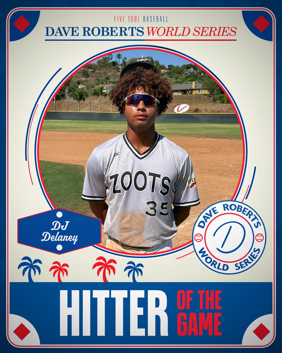 Five Tool California (@fivetoolca) on Twitter photo #DaveRobertsWS F: <a href="/ZootsBaseball/">Zoots Baseball</a> 17U 8, Team Kado HI 2026 0
PoG: <a href="/ericj2026/">Eric Johnson 2026</a> 4 IP, 7 K, 0 ER, 2 H
Hitter: <a href="/djdelaney2007/">DJ Delaney</a> 2-2, 3B, RBI, 2 R #DaveRobertsWS F: <a href="/ZootsBaseball/">Zoots Baseball</a> 17U 8, Team Kado HI 2026 0
PoG: <a href="/ericj2026/">Eric Johnson 2026</a> 4 IP, 7 K, 0 ER, 2 H
Hitter: <a href="/djdelaney2007/">DJ Delaney</a> 2-2, 3B, RBI, 2 R