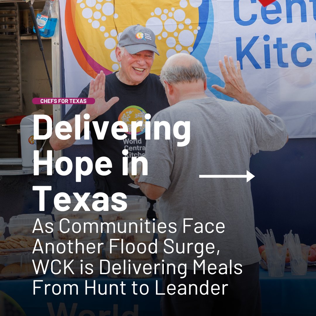 WCKitchen's tweet image. As central Texas copes with historic flooding, communities are bracing for more floods and severe rainstorms. #ChefsForTexas
📢 Latest from WCK: wck.org/en-us/news/tex…
In early July, flooding, triggered by intense rainfall, caused the Guadalupe River to rise 26 feet in just 45…