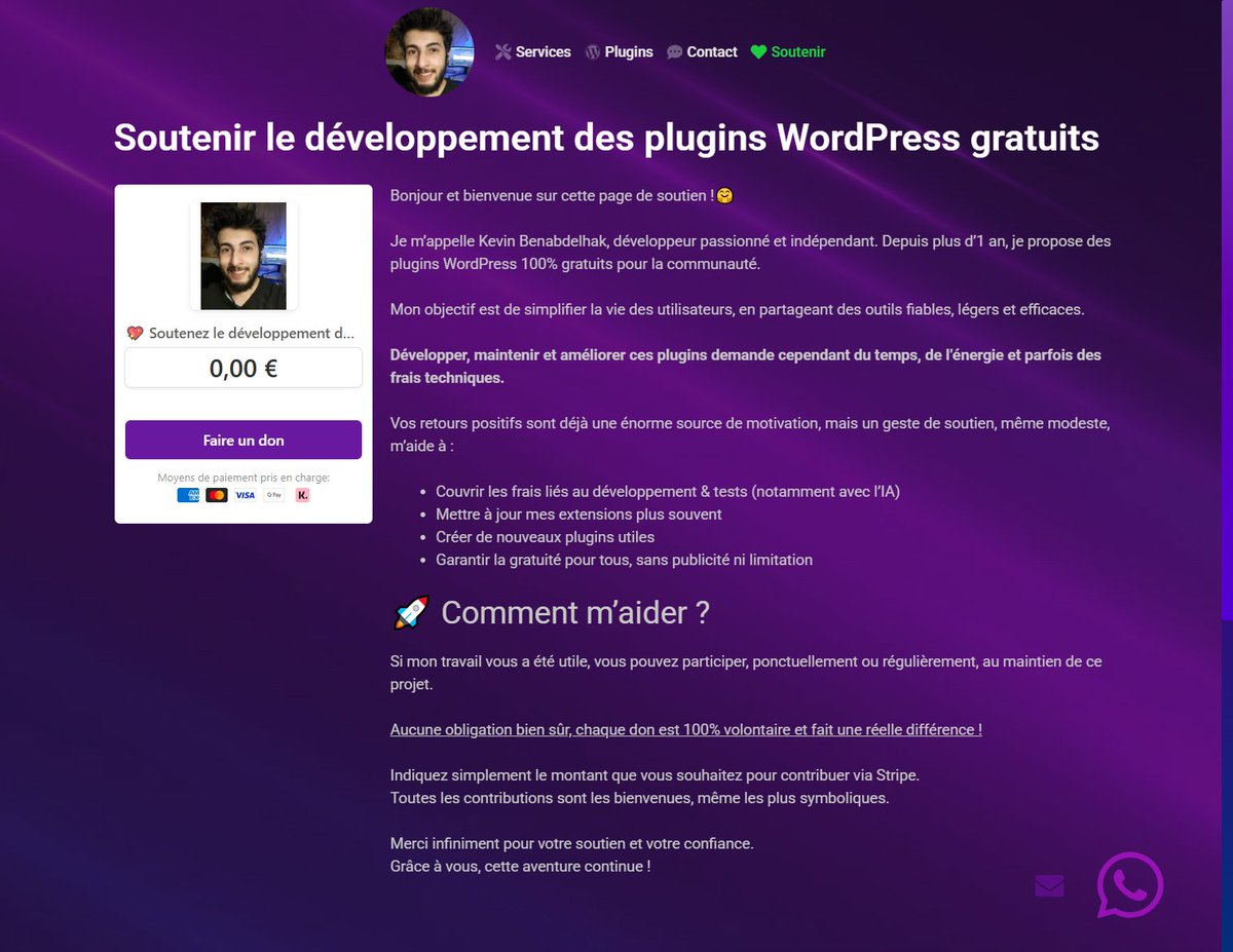 kgraphistecom's tweet image. Merci à @Greg0ry qui m'a poussé à créer une page de don. Je n'osais pas trop et finalement, c'est pas une si mauvaise idée pour gagner en motivation. Si l'un des plugins de mon site vous a servi et que vous êtes d'humeur généreuse, vous pouvez faire un don🤗