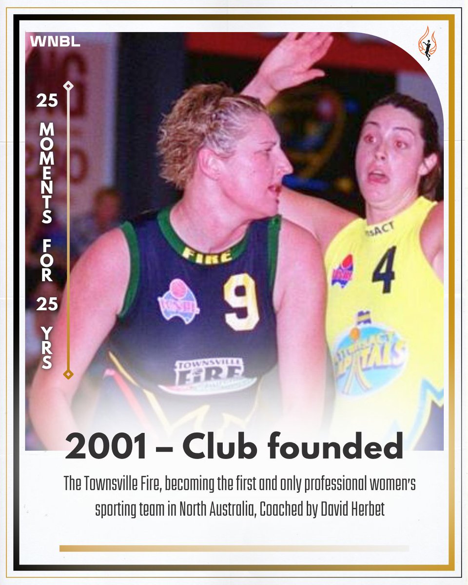 TownsvilleFire's tweet image. 🔥 In 2001, the Fire was lit.
Townsville Fire entered the WNBL and became North Australia’s first pro women’s sporting team.
Suzy Batkovic with a 24 & 24 debut. Coached by David Herbert. Led by Desiree Glaubitz. A team with heart. A legacy that lasts. 🧡
#25YearsOfFire #WNBL