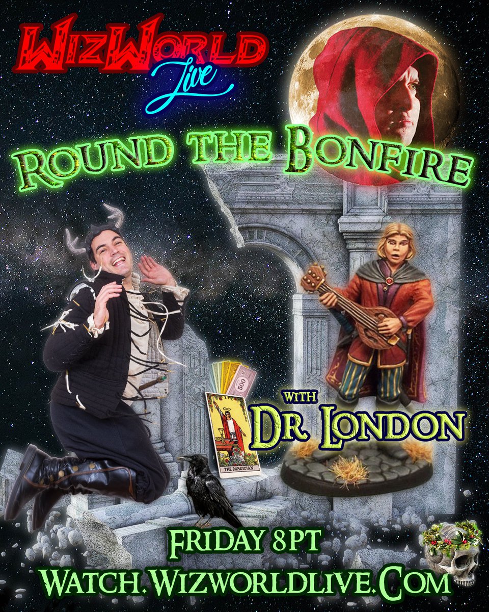 WizWorldLive's tweet image. Goodest morrow, mortals! Friday we make camp for the night on the Imperial road—joined by a wandering Troubadour! Dr. London returns to regale us with song, we shall have a merrie monologue, & ye can expect more musick besides—so gather ROUND THE BONFIRE with us Friday at 8PT!