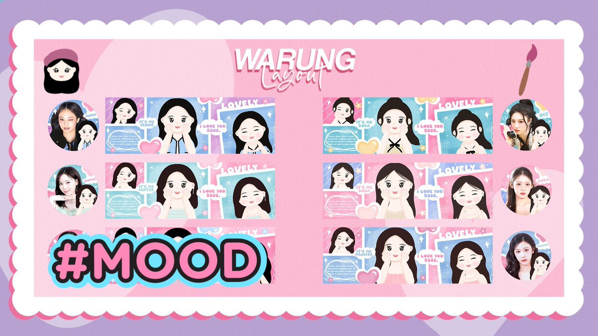 warunglayout's tweet image. — help rt thankyou 🎐

Layout ready stock chibi FLASH SALE 🎀 bisa langsung kalian take sekarang juga 💌

Price : 20.000
Free retext 
Get 2 ava png 🐰

Dm for order... 💬

karina jennie winter younjung rora pharita ahyeon irene
#zonauang #zonaba