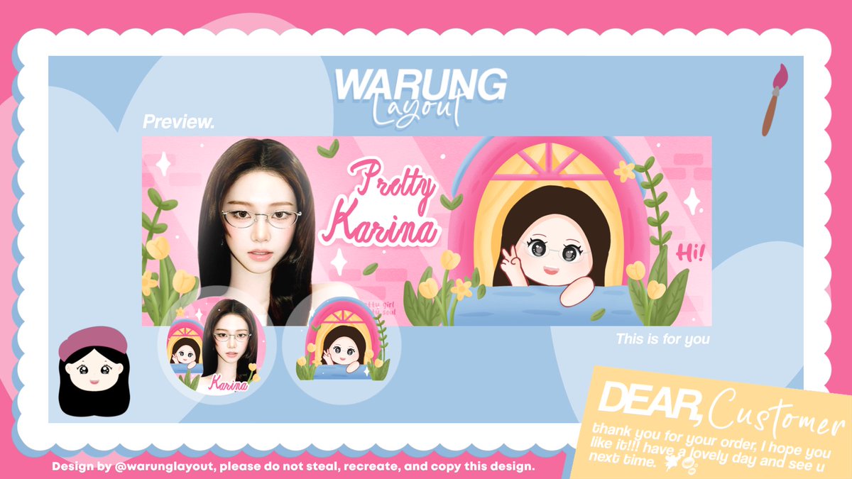 warunglayout's tweet image. — help rt thankyou 🎐

Layout ready stock chibi FLASH SALE 🎀 bisa langsung kalian take sekarang juga 💌

Price : 20.000
Free retext 
Get 2 ava png 🐰

Dm for order... 💬

karina jennie winter younjung rora pharita ahyeon irene
#zonauang #zonaba