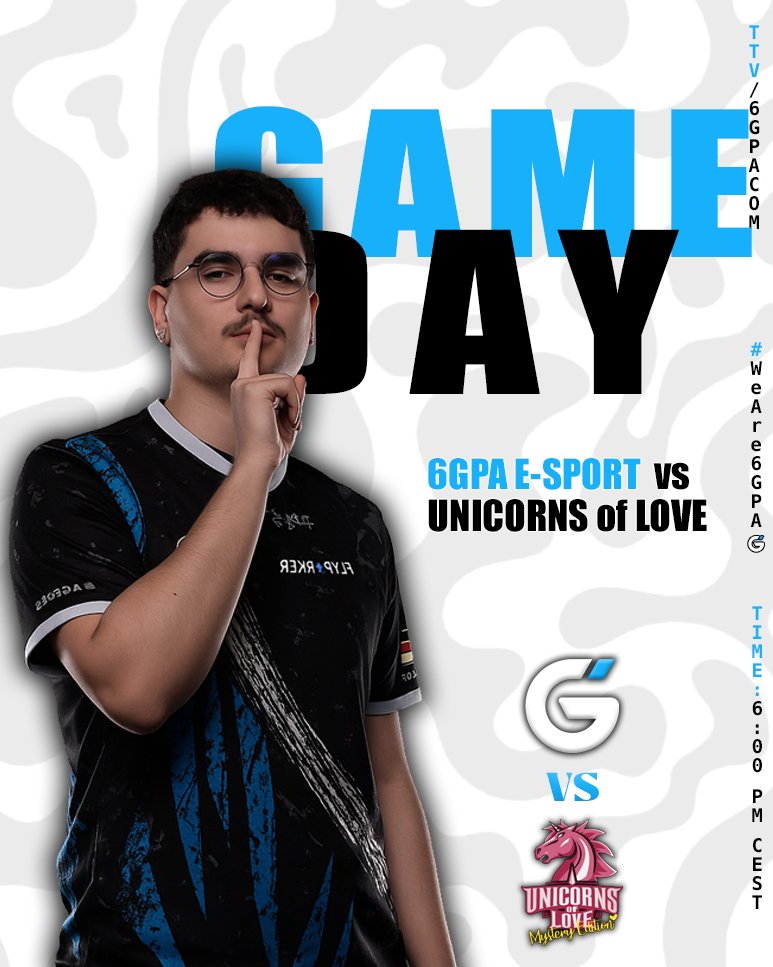 6GPA (@6gpacom) on Twitter photo 🔥 WIN = PLAYOFFS 🔥
Heute geht’s gegen <a href="/UnicornsOfLove/">Unicorns of Love</a> 🦄
Ein Sieg und wir sind sicher in den Playoffs.
🙆♂️: <a href="/ai_raigeki/">Geki @Gamescom</a> & <a href="/PhilyPhilipp/">Philipp "philipp" Taraschewski</a>
⏰: 17:45 CEST
📺: twitch.tv/6gpacom
#6GPA #LoL #UOL #Playoffs #PrimeLeague 🔥 WIN = PLAYOFFS 🔥
Heute geht’s gegen <a href="/UnicornsOfLove/">Unicorns of Love</a> 🦄
Ein Sieg und wir sind sicher in den Playoffs.
🙆♂️: <a href="/ai_raigeki/">Geki @Gamescom</a> & <a href="/PhilyPhilipp/">Philipp "philipp" Taraschewski</a>
⏰: 17:45 CEST
📺: twitch.tv/6gpacom
#6GPA #LoL #UOL #Playoffs #PrimeLeague