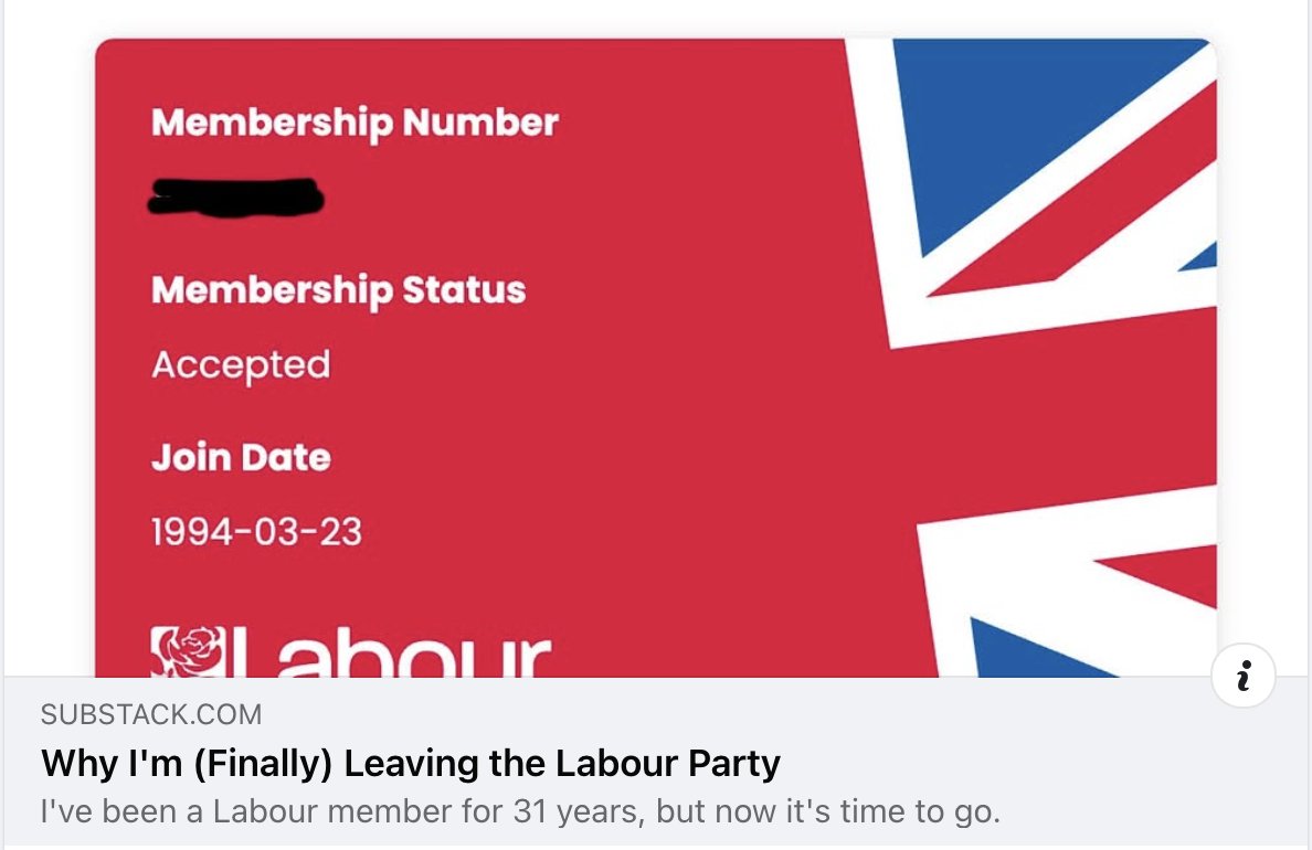 martin_oneill's tweet image. I've decided to leave the Labour Party, after over 31 years of membership.
Here are a few thoughts on why I've come to this conclusion, which may be of interest to others who find themselves rethinking their own political attachments and affiliations.
substack.com/home/post/p-16…