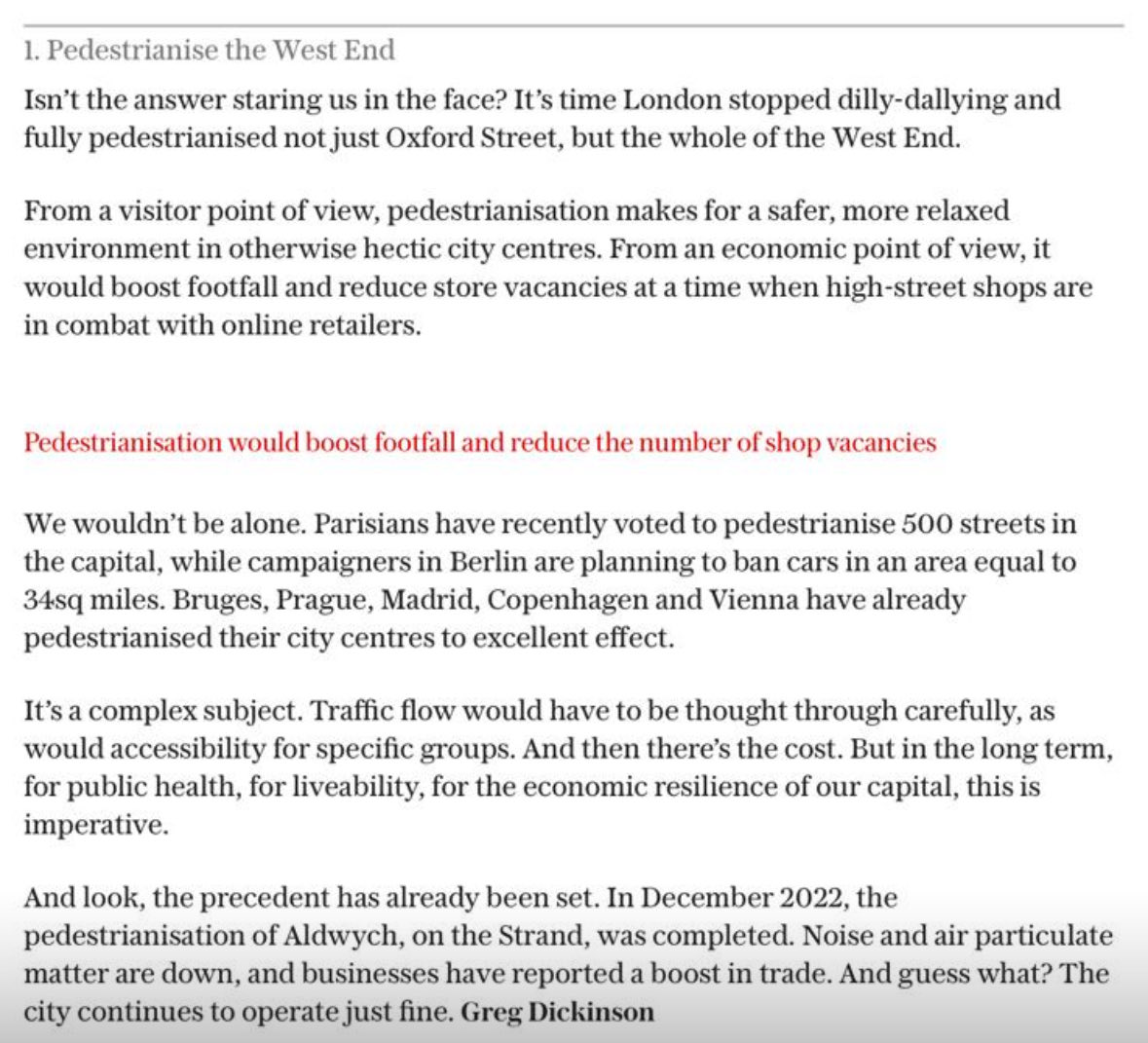 OpenChiswickW4's tweet image. Thoughts and prayers with @JoannaBiddolph and @johnjohnstewart who have to cope with the news today that The Telegraph’s number one recommendation for improving London is to pedestrianise the whole of the west end. 😊