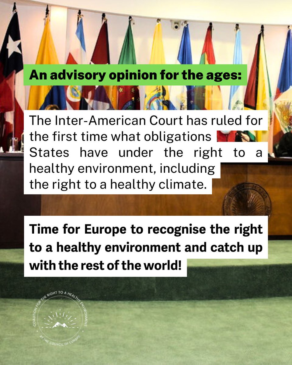 HealthyenvCoE's tweet image. Climate justice win! @IACourtHR elaborates legal obligations around a healthy climate as part of the right to a healthy environment.
Meanwhile @coe still debates whether it should recognise it.
Our answer? YES - we urge the Council to adopt a protocol to the European Convention!