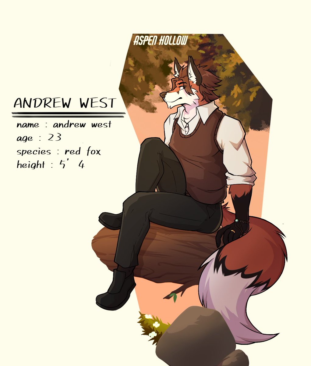 PROJECTREDBEAST's tweet image. 【Andrew west】character no.2

aspen hollow character sheet for andrew🦊🦊🦊