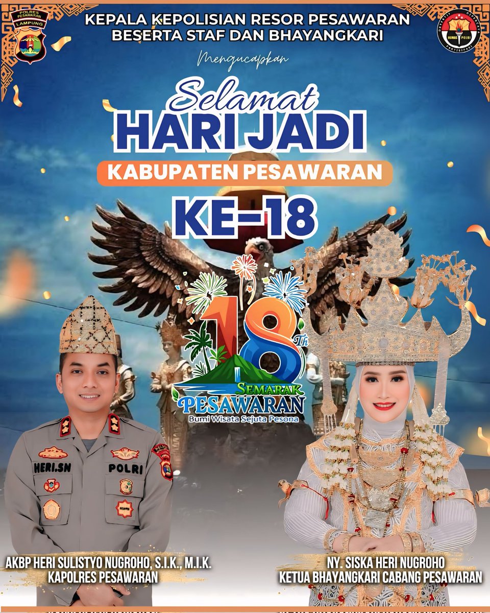 Humaspolsekked1's tweet photo. Kapolres Pesawaran Beserta Staf Dan Bhayangkari Mengucapkan Selamat Hari Jadi Kabupaten Pesawaran Ke-18
.
Polres Pesawaran Solid
.
@ini.polisi
@spripimpolri
@polisi_indonesia
@humas_poldalampung
@divisihumaspolri
.
#kapolri
#poldalampung
#infokiyai
#pesawaran
#polripresisi
# https://t.co/qNrL2IP6Ys