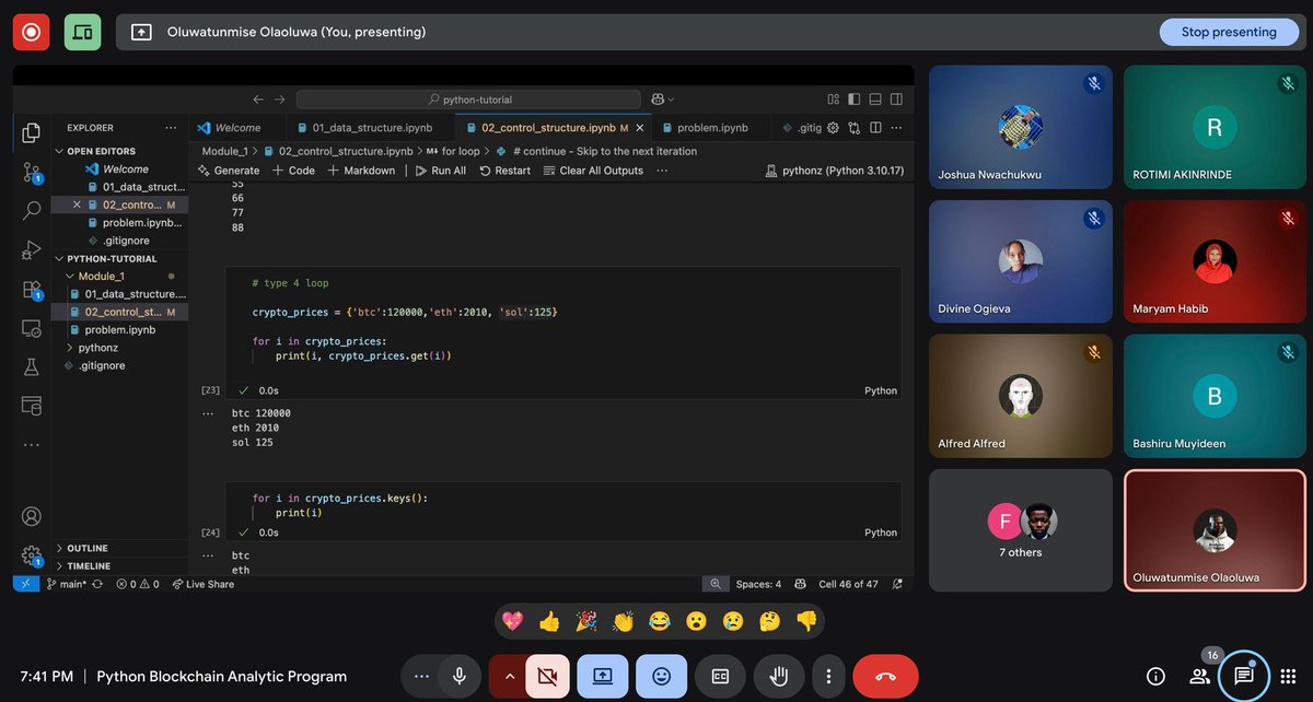 AnalyticSages's tweet photo. It’s been two packed weeks since we kicked off Cohort 1 of the Analytic Sages Python Class, and our data analysts are on fire. 🔥

In Week 1, we delved into the  Foundations (Python Syntax & Variables and Data structures)

Week 2, we started  building Logic (Conditionals & Control Flow, Loops & Iterations)

We still have a few more weeks of learning, and our cohort will be on the way to solving real-world problems like pros. 

To everyone in the class, how’s the ride been so far?

Drop your favorite moment or what’s clicked for you👇