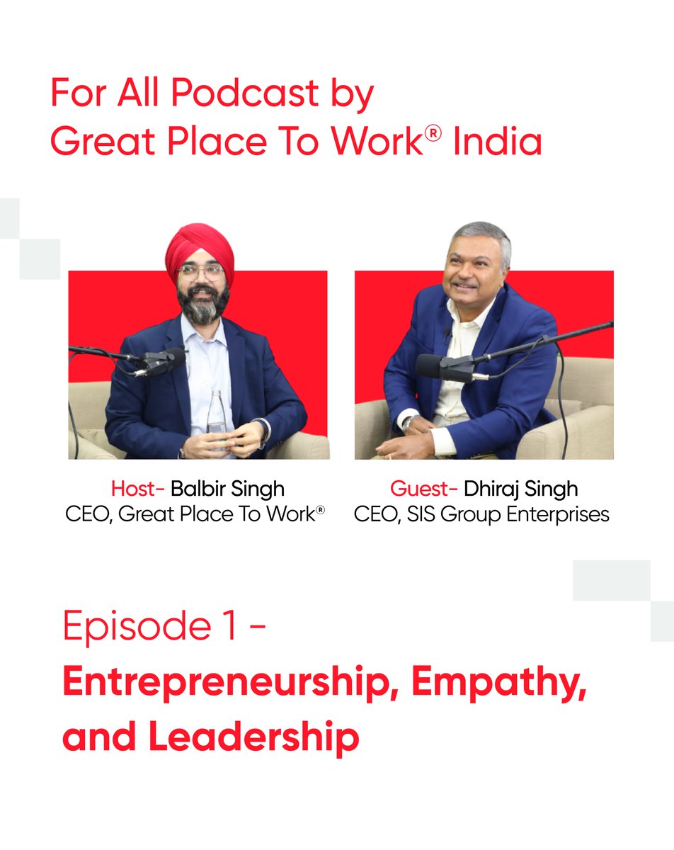 The much-awaited first episode of the For All Podcast is here!
 
In this heartfelt debut, Dhiraj Singh, CEO of SIS Group Enterprises, opens up to Balbir Singh, CEO of Great Place To Work® India, about what it truly means to lead with empathy, build and grow companies, and place