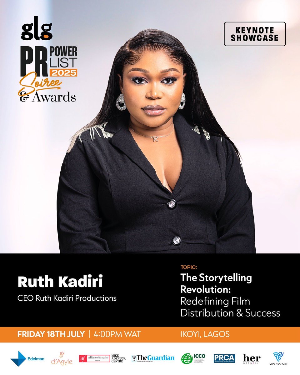 GLGcomms's tweet image. KEYNOTE SHOWCASE: Ruth Kadiri is a powerhouse of storytelling on screen & behind the scenes.
Ruth is the visionary behind the RuthKadiri247 YouTube Channel, where she produces compelling feature-length films that have captivated a global audience of movie lovers.
#PRPowerList