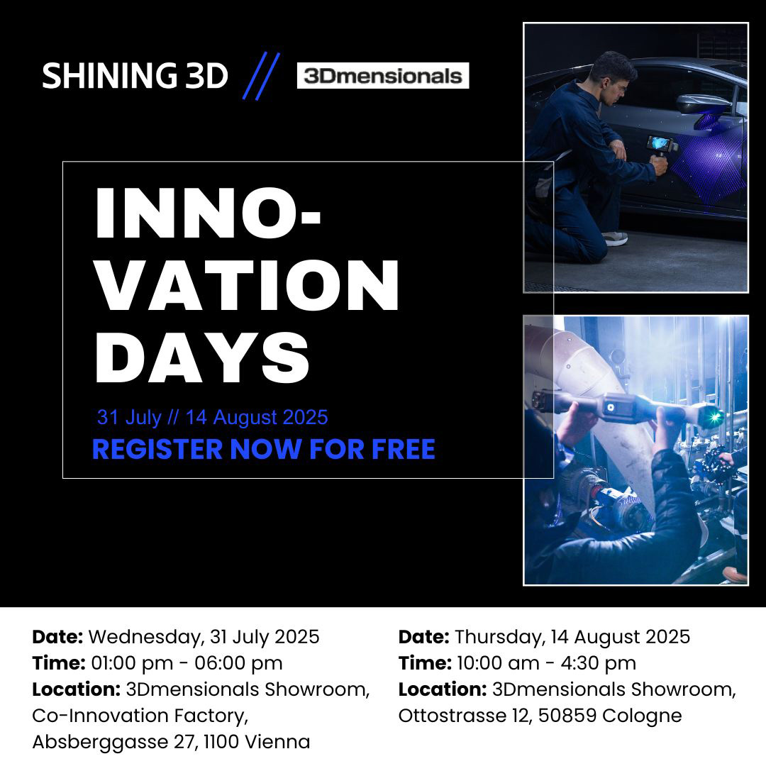 Shining3D's tweet image. Join us for our SHINING 3D Innovation Days — hosted together with one of our key partners, 3Dimensionals!
📍Wien – August 22
Sign up: hubs.ly/Q03xtbkd0
📍Köln – September 12
Sign up: hubs.ly/Q03xtcFt0
#3DScanning #Metrology #3Dmensionals #QualityControl