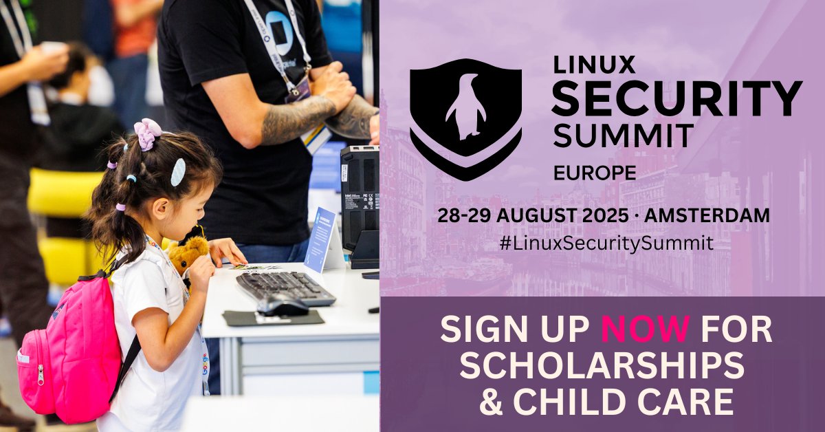 linuxfoundation's tweet image. ๐จ Headed to #LinuxSecuritySummit Europe in Amsterdam?
๐ Scholarship apps close 23 July
๐ถ Child care sign-up ends 25 July
Donโt miss your chance to get support to attend!
๐๏ธ Summit: 28โ29 August
๐ Apply now:
Scholarships: hubs.ly/Q03wXg8Q0
Child care:โฆ