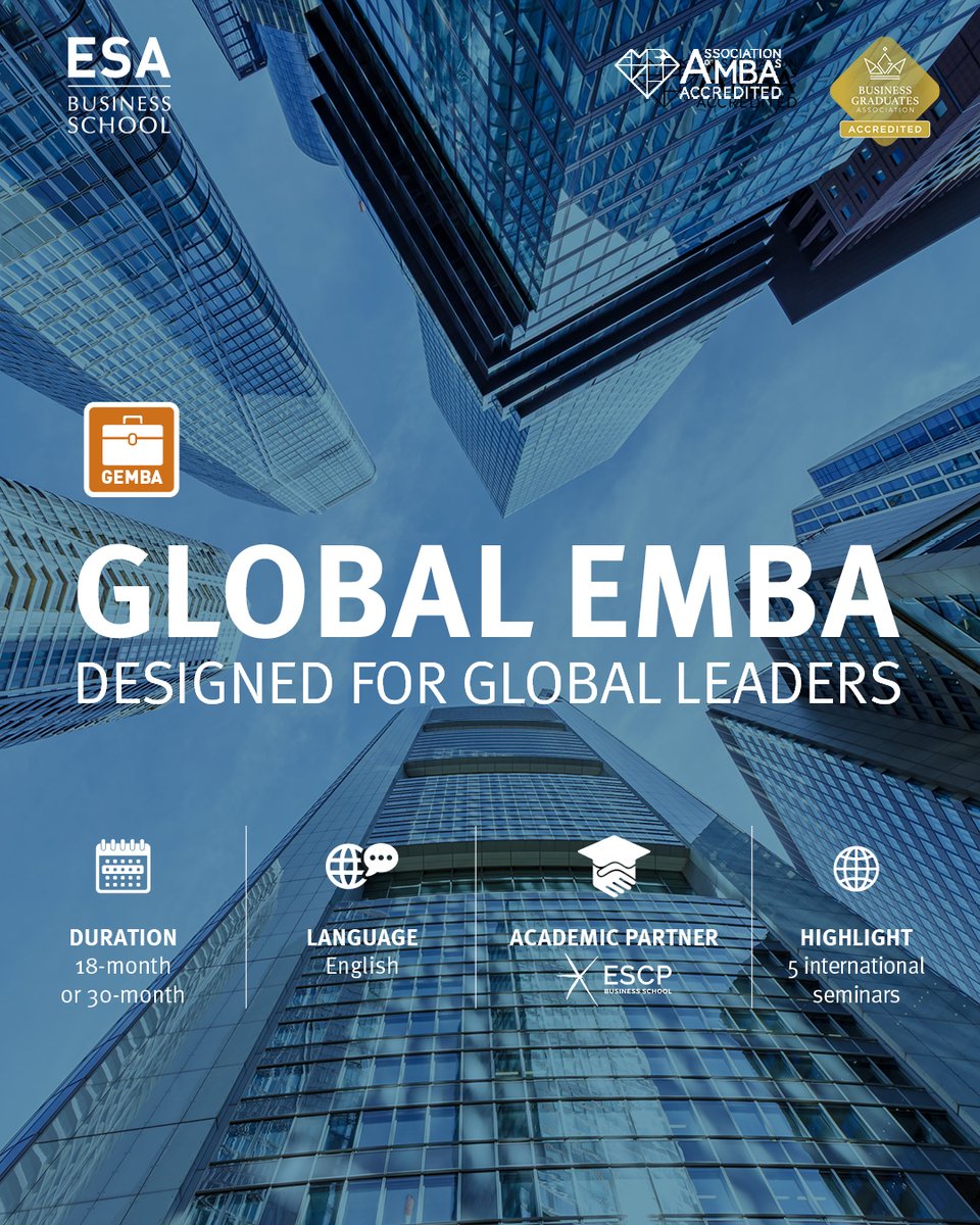 Step into global leadership with ESA Global EMBA!

✔️5 international seminars alongside ESCP EMBA participants
✔️Elective courses across 5 European campuses
✔️A multicultural cohort of 30+ nationalities

Apply now!
hubs.ly/Q03xr99X0