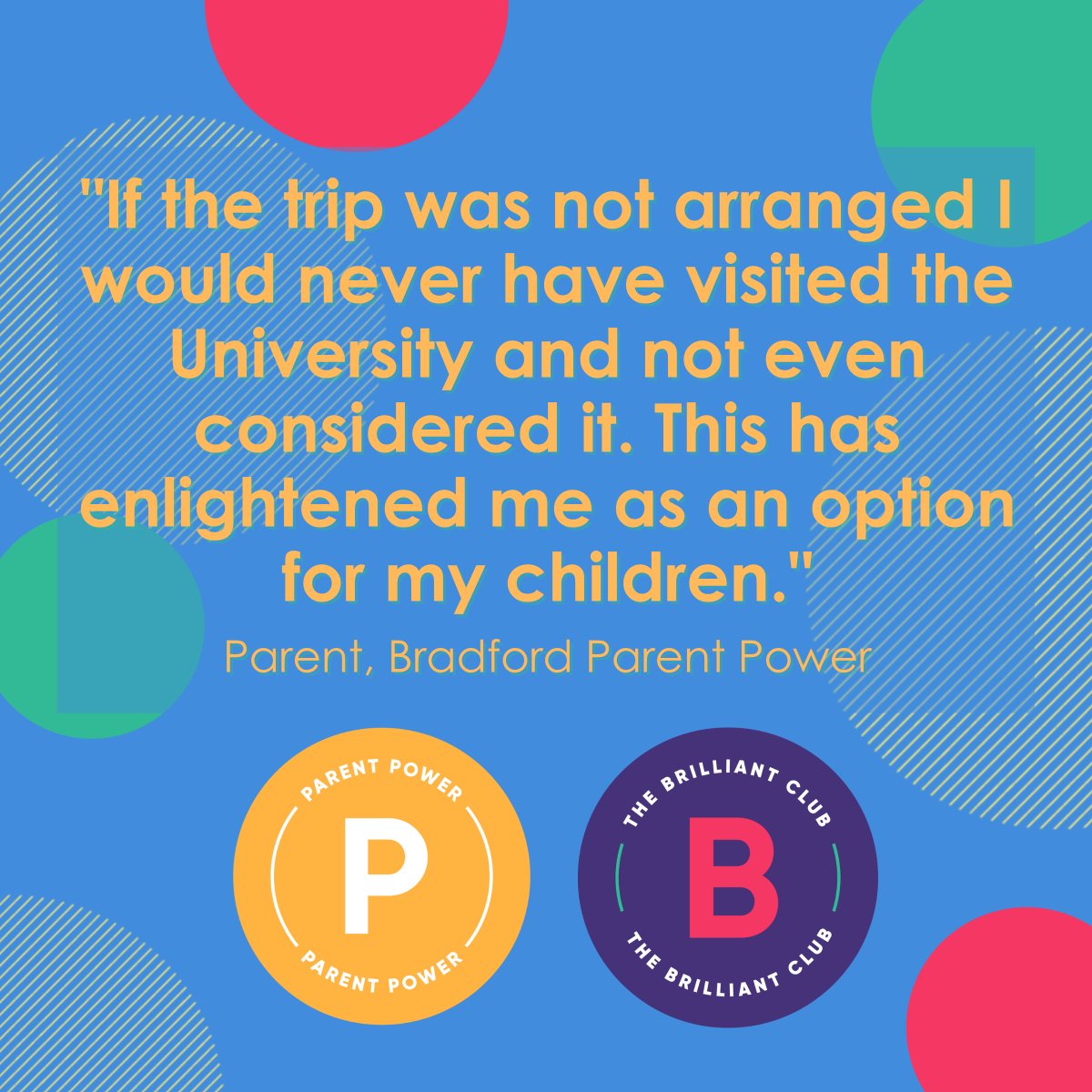 This month we’re celebrating 1 year since Bradford Parent Power held their first meeting! 🎉

The chapter has already engaged 157 parents and carers, empowering them to ensure their children have a fair chance at education.

Learn more about Parent Power: bit.ly/3Zvr3aW