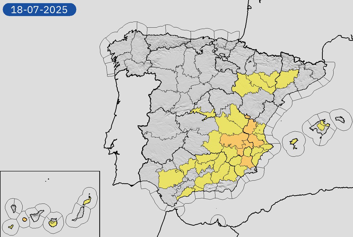 17/07 10:00 Avisos activos hoy y mañana en España por temperaturas máximas y vientos. Nivel máximo de aviso: rojo.
Actualizaciones en aemet.es/es/eltiempo/pr…