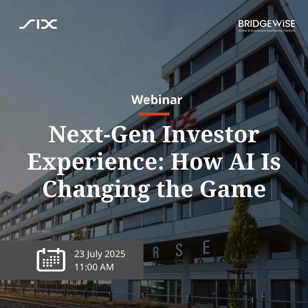 SIX (@sixgroup) on Twitter photo Register now the Next-Gen Investor Experience: How AI Is Changing the Game webinar on July 23, 2025, 11:00 AM CET.
đź”— Register here: bit.ly/3GvYyUq
In collaboration with <a href="/BridgeWiseAI/">Bridgewise</a> Register now the Next-Gen Investor Experience: How AI Is Changing the Game webinar on July 23, 2025, 11:00 AM CET.
đź”— Register here: bit.ly/3GvYyUq
In collaboration with <a href="/BridgeWiseAI/">Bridgewise</a>