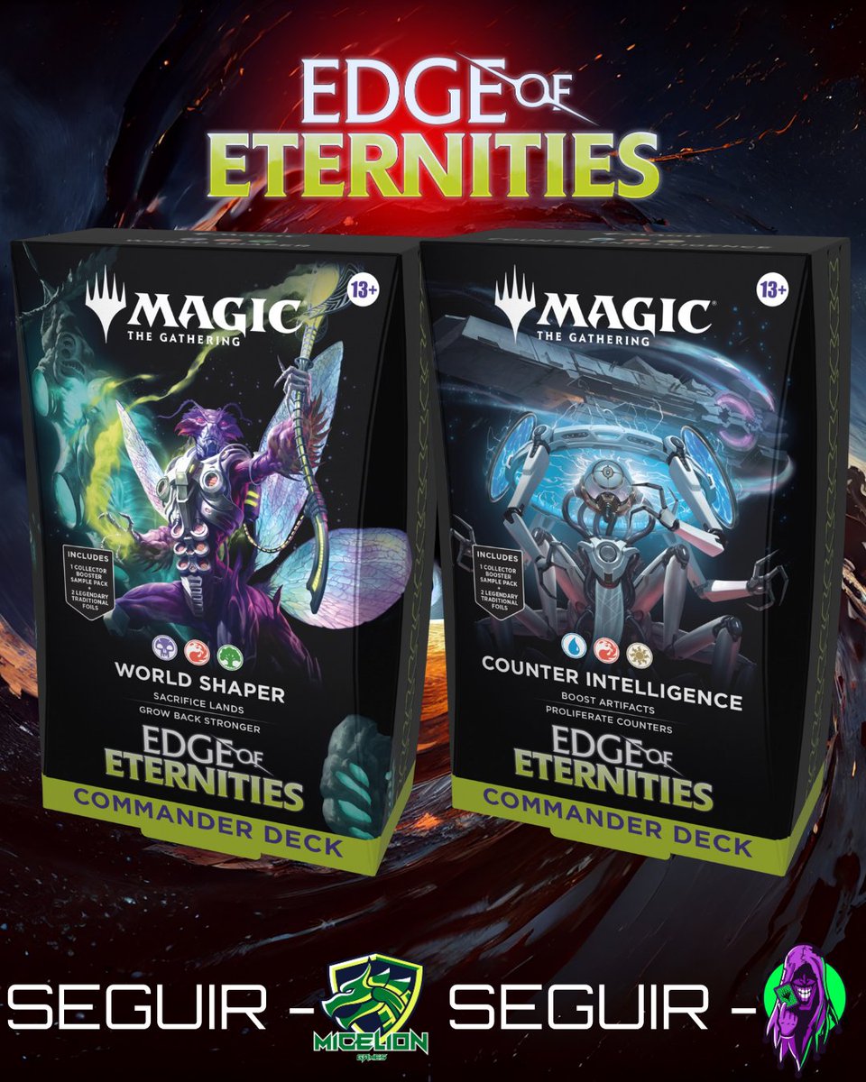 🎁SORTEO COMMANDER EDGE OF ETERNITIES🎁  

🌌 ¡Prepárate para el lanzamiento de #MTGEternities y gana una baraja completamente nueva de EOE!

Para participar:  
💙 Sigue a <a href="/miceliongames/">miceliongames</a> 
💙 Sigue a <a href="/RapsoloM/">𝐑𝐀𝐏𝐒𝐎𝐋𝐎</a> 
🔁 ¡Retuitea este post!  

🍀 Sorteo: 1 de agosto
  
 #MTG #MTGEOE
