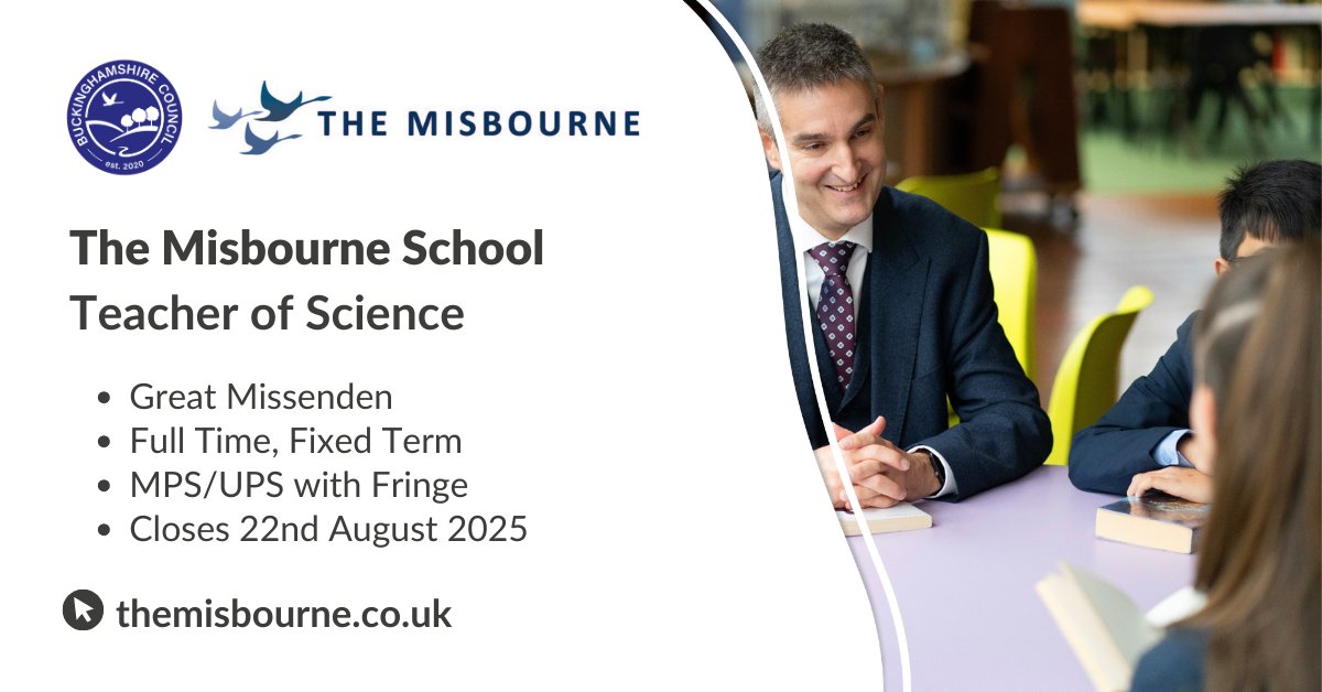 The Misbourne are looking for a talented, inspirational and dynamic Teacher to join the Team of Science specialists. Find out more here: jobs.buckinghamshire.gov.uk/job_detail/331…

#Teacher #TeachingJobs #ClassTeacher #Science