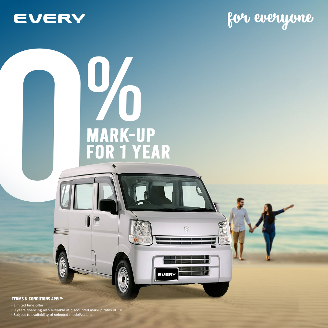 No mark-up. No catch. Just 12 months of easy ownership with 0% mark-up, priority delivery and a 1.5% insurance rate when you finance a Suzuki Every!

#SuzukiEvery #SmartFinancing #SuzukiPakistan #MoveAhead #Every #foreveryone