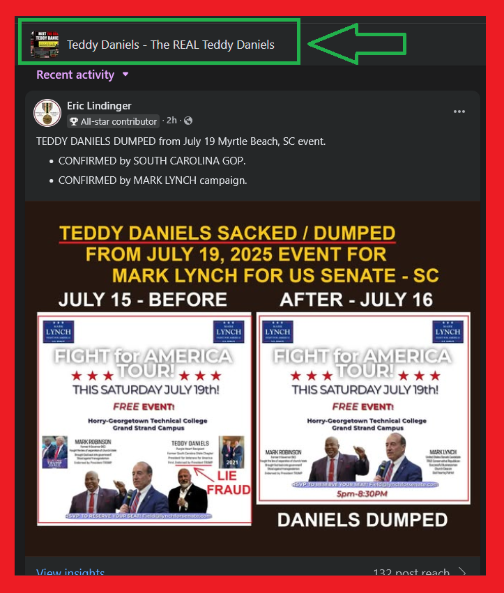 FullerRath's tweet photo. @VFAFNC @realDonaldTrump Good morning.
Your buddy Teddy Daniels for Dare County Sheriff
(NC), who you "endorsed", is ineligible?

Pennsylvanians on FaceBook were correct.
After Teddy Daniels was just CAUGHT claiming
he was "Endorsed by Donald TRUMP",
he's now been DUMPED by
Mark Lynch for US Senate - SC. https://t.co/oa8IAenxdD