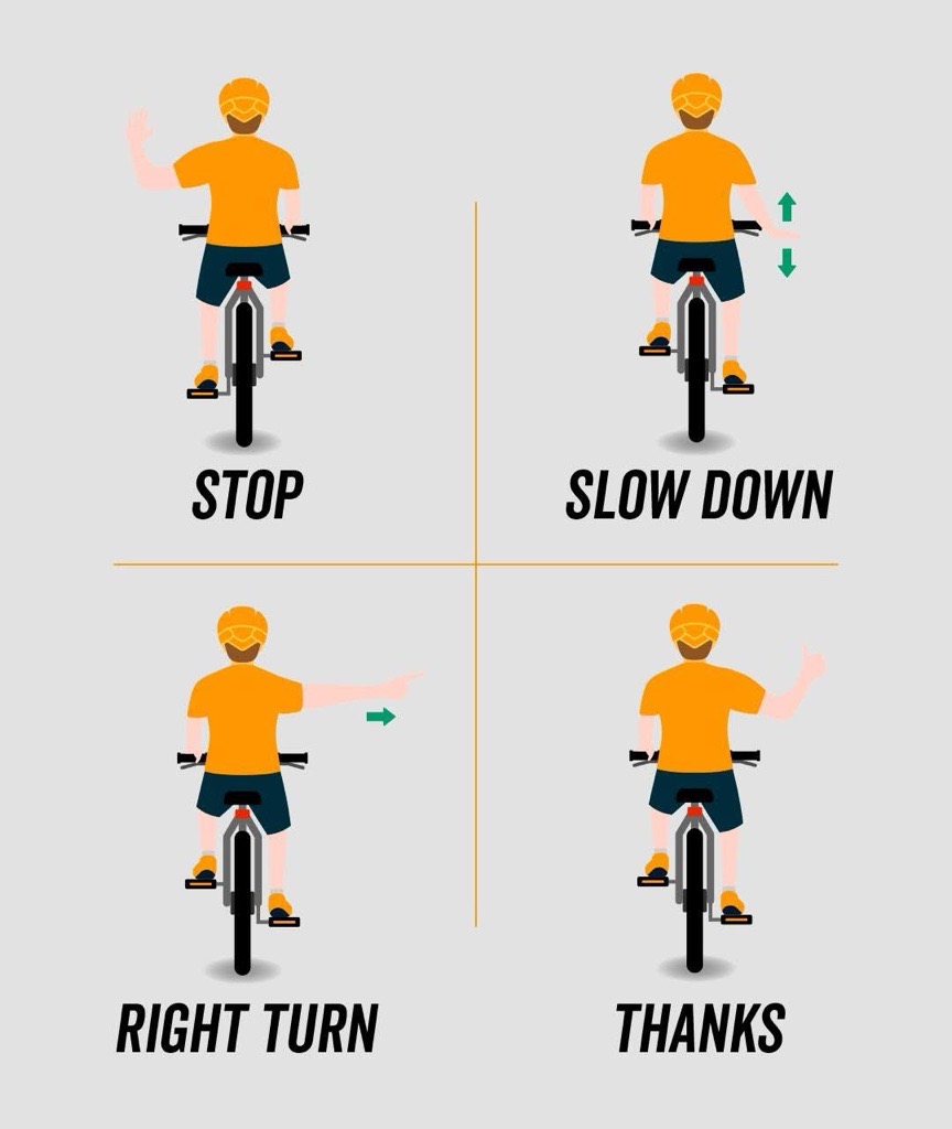 Halfords_uk's tweet image. There are lots of useful hand signals that cyclists use to communicate with other road users, here are a few to look out for when you're out and about 🚲