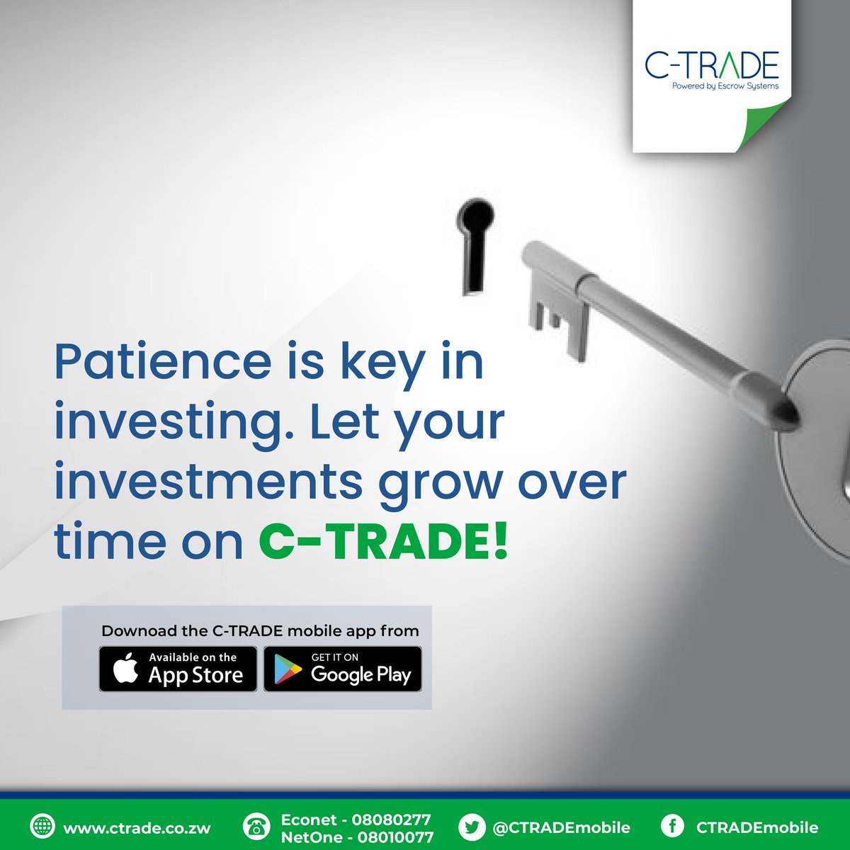 𝐅𝐚𝐜𝐭 𝐓𝐡𝐮𝐫𝐬𝐝𝐚𝐲
Patience is key in investing, let your investments grow over time on and with C-Trade!
#ctrade #yourwealthcreationpartner