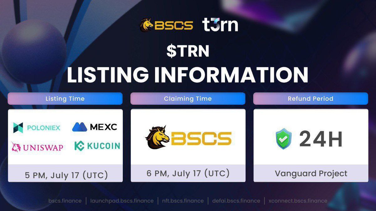 CryptoMaelle's tweet image. 🚨 @t3rn_io IDO on @BSCS_Global is officially wrapped! 🔥
Time to gear up for listing and claim — here’s the full breakdown 👇
🔘 Token: $TRN
📶 Contract: 0x1114982539A2Bfb84e8B9e4e320bbC04532a9e44
💠 Listing Time: July 17, 5PM UTC
📍 CEX: Poloniex, MEXC, KuCoin
🦄 DEX: UniSwap…