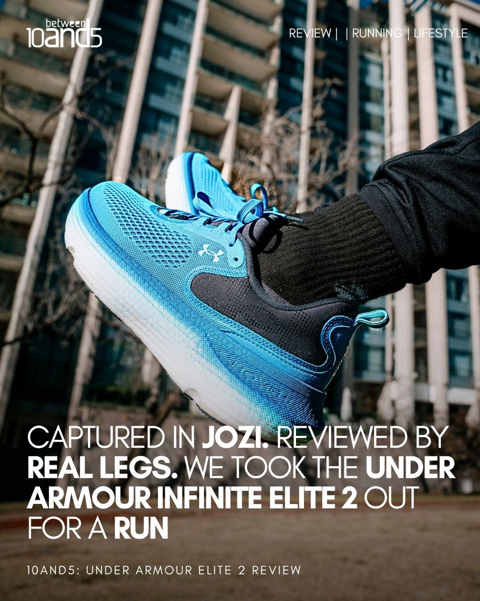 10and5's tweet image. What happens when you put a high-tech runner on Jozi streets?
We tested the Under Armour Infinite Elite 2 so you don’t have to.
From lockdown grip to future-proof design, this pair means business.
#10and5RunClub #UnderArmourZA #RunReview