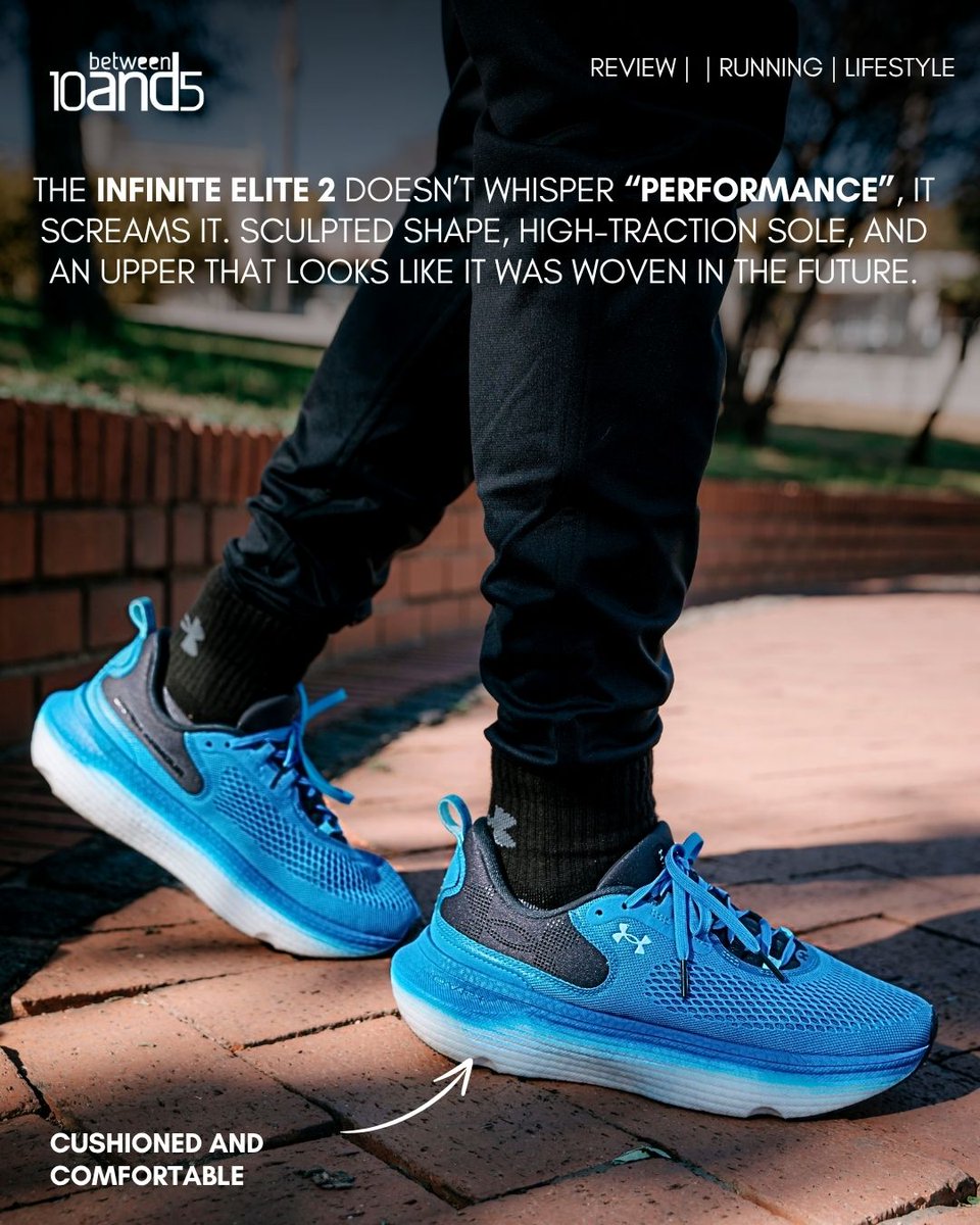 10and5's tweet image. What happens when you put a high-tech runner on Jozi streets?
We tested the Under Armour Infinite Elite 2 so you don’t have to.
From lockdown grip to future-proof design, this pair means business.
#10and5RunClub #UnderArmourZA #RunReview