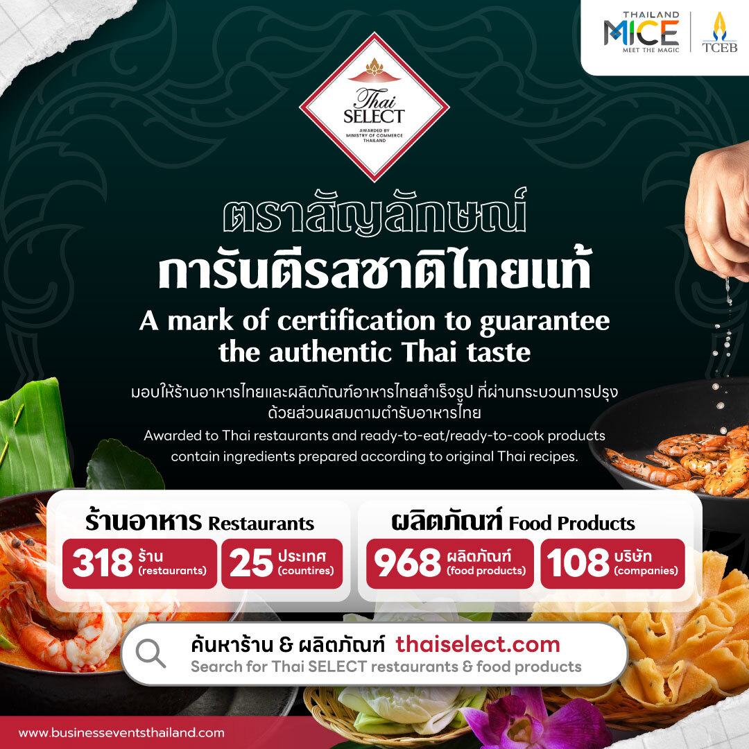 [English Below]
✨ทำความรู้จัก Thai SELECT ตราสัญลักษณ์การันตี ‘รสชาติไทยแท้’ ส่งต่อ Soft Power ผ่านอาหารไทยจานเด็ด 🍛
Thai SELECT เป็นตราสัญลักษณ์ที่กระทรวงพาณิชย์ มอบให้กับร้านอาหารไทยและผลิตภัณฑ์อาหารไทยสำเร็จรูป ที่ผ่านกระบวนการปรุงด้วยส่วนผสมตามตำรับอาหารไทย